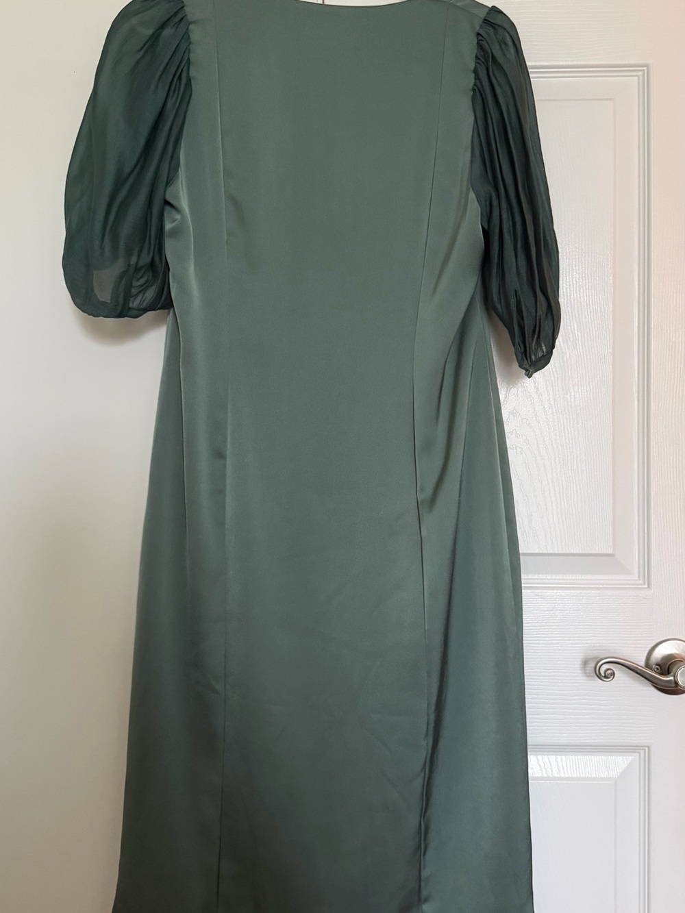 Mango Olive Green Midi Dress with Puff Sleeves - Picture 2 of 2
